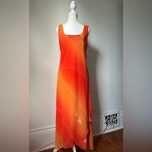 NWT JESSICA Deadstock Orange Ombre Summer Vacation Maxi Back Cowl Dress Size 12